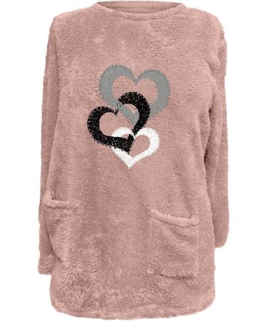 Yihaojia Womens 2023 Fashion Fuzzy Pullover Long Sleeve Crewneck Loose Sherpa Fleece Sweatshirt with Pocket Outerwear Pink#81 X-Large - Buy Online on GoSupps.com
