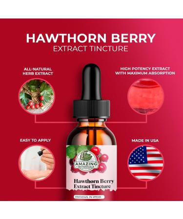 Amazing Botanicals Hawthorn Berry Extract Tincture - 100mg per Serving - Organic Immune Support & Wellness Supplement | 30ml/1oz - Buy Online on GoSupps.com