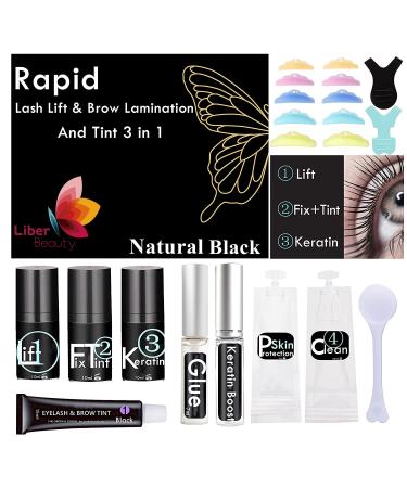 Liber Beauty Lash Lift and T-int  Eyebrow Lamination kit Black Color Professional Salon training kit Eyelash Perm with a-d-y-e Kit Natural Black Easy use Quick on Effect (Black -Lift+T-int Kit)