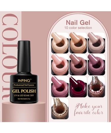 INPING Gel Polish Nude 10 Colors Set | UV Nail Polish for French Manicure | Natural Nude, Pink, Beige, Brown, Red, Gold Glitter | Soak Off UV/LED - Buy Online on GoSupps.com