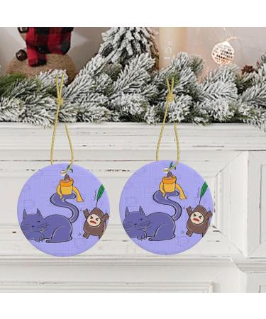 YYHHAOFA Sunflower Seeds and Cats Pattern Christmas Ceramic Round Pendant Decoration - Festive Hanging Ornament for Stores and Homes -2.9 in - Buy Online on GoSupps.com