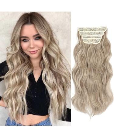 Hair Extensions Clip in 4pcs Dark Ash Blonde Hair Extension Long Wavy Full Head Clip in Hair Extension Synthetic Fiber Hair Pieces for Women