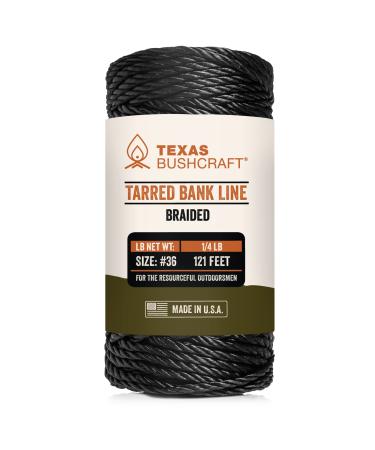 Texas Bushcraft Tarred Bank Line Twine - #36 Black Nylon String for Fishing, Camping and Outdoor Survival  Strong, Weather Resistant Bankline Cordage for Trotline 1/4 lb - #36 (121 ft) Braided