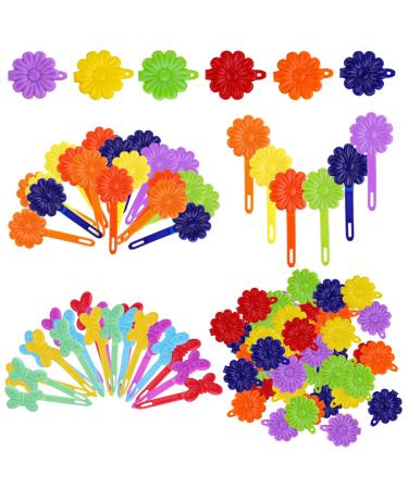 Yolev 76 Pieces Self Hinge Plastic Hair Barrettes for Girls Multi-coloured Flower and Bowknot Hair Clips Cute Hair Barrettes 80s 90s Colorful Hair Barrette Hair Clip for Girls (Random Color)