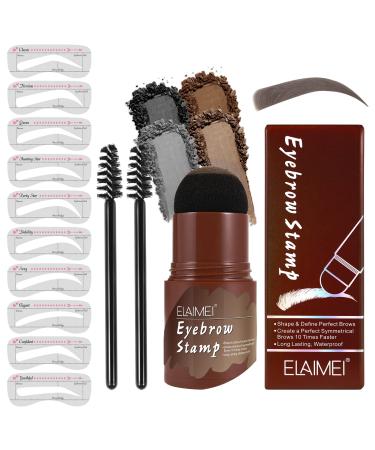 Eyebrow Stamp and Eyebrow Stencil Kit  Long Lasting Brow Stamp Kit for Perfect Eyebrow Makeup  Easy to Use  10 Reusable Eye Brow Stencil Kit for Women Beginners (Medium Brown)