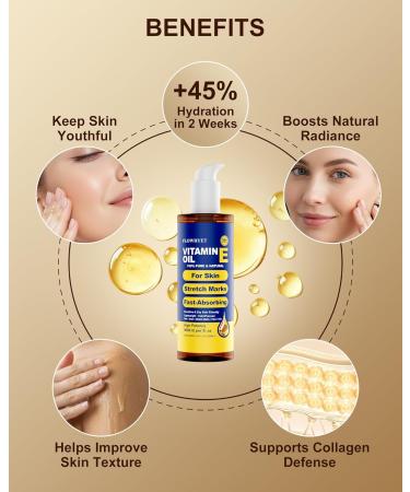 FLOWHYET 300ML Pure Vitamin E Oil for Skin 9.5 fl oz, Organic Vitamin E Oil for Scar, Stretch Marks, Face and Hair, Lightweight Bath and Body Oil Moisturizing Hexane Free Non-GMO Cold Pressed - Buy Online on GoSupps.com