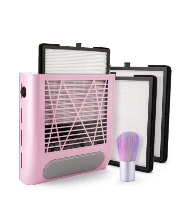 ZUZUXIA 80W Nail Dust Collector for Acrylic Nails with 2 Reusable Filters & 1 Brush  Low Noise Powerful Nail Vacuum Fan Vent Duster Collector Extractor Suction Cleaner for Home Salon Use Pink