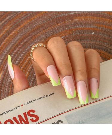 Sethexy French Square False Fingernails - 24 Glossy Green Acrylic Nail Tips for Women & Girls | Press-On Nails with Glue - Buy Online on GoSupps.com