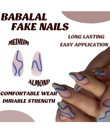 Almond Blue Swirl Press On Stiletto Nails - BABALAL Matte Acrylic with Design - Buy Online on GoSupps.com