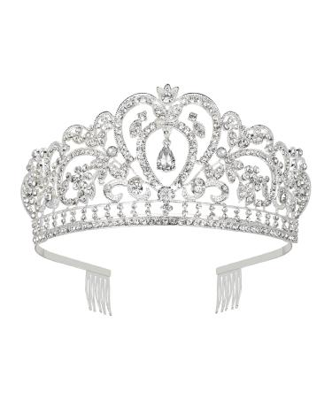 Makone Silver Crystal Crowns and Tiaras with Comb for Girls or Women Queen Crown Princess Hair Accessories Christmas Birthday Halloween Party Wedding Tiaras Valentines Gifts(Style-6) 01 Silver