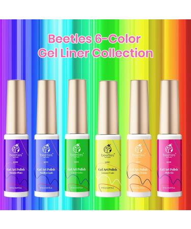 beetles Gel Polish Nail Art Gel Liner Polish Set - 6 Neon Gel Nail Polish Colours Hot Pink Orange Blue Yellow Paint for Nails Built Thin Brush in Bottle Soak off Uv LED Lamp Rainbow Nails-LG196 - Buy Online on GoSupps.com