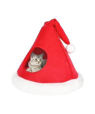 laamei Cat Bed Christmas Tree Tent House Self-Warming 2 in 1 Foldable Comfortable Triangle Pet Indoor Cats Cave Christmas hat