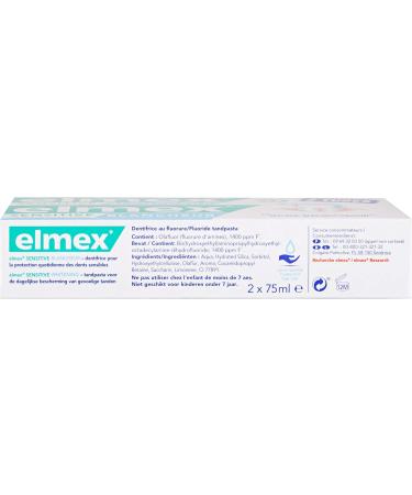  ELMEX Elmex Sensitive Whitening Toothpaste - Whitening Toothpaste for Sensitive Teeth - Olafluor Amine Fluoride Formula - Clinically Proven - 2 packs of 2 x 75 ml (Packaging may vary) - Buy Online on GoSupps.com