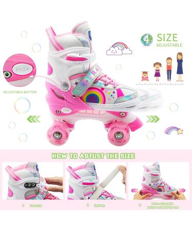 RATIKY Kids Roller Skates | Adjustable for Boys Ages 6-12 | 8 Light Up Glow Wheels | Outdoor Roller Skates for Girls | Pink Small Size - Buy Online on GoSupps.com