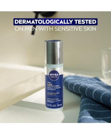 NIVEA MEN Age Defense Instant Hydrating Face Serum for Dry Skin With Pro-Retinol and Hyaluronic Acid Facial Serum Helps Reduce Look of Fine Lines and Wrinkles 1.7 Fl Oz Bottle - Buy Online on GoSupps.com