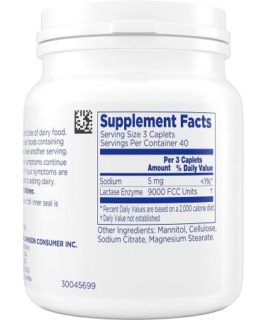 Lactaid Original Strength Lactose Intolerance Relief Caplets 120 ct - Natural Lactase Enzyme Dietary Supplement for Gas, Bloating & Diarrhea Prevention - Buy Online on GoSupps.com