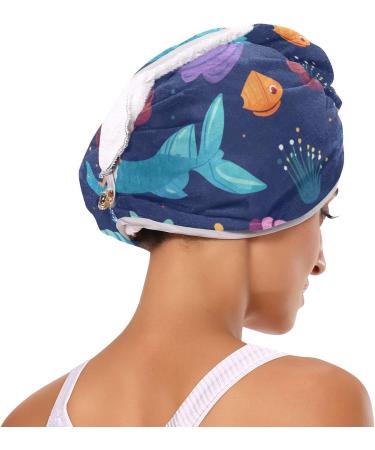 Cute Mermaid Fish Hair Towel 2 Pack | Super Absorbent Quick Dry Hair Turbans for Women & Girls - Buy Online on GoSupps.com