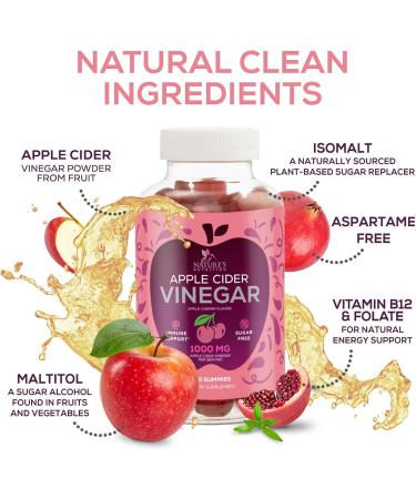 Apple Cider Vinegar Gummies 1000mg - Sugar Free ACV Gummy Vitamins Supplement with Vitamin B12 for Energy - Keto Friendly Digestion Detox Cleanse Support Gelatin-Free Vegan Non-GMO - 120 Gummies 120 Count (Pack of 1) - Buy Online on GoSupps.com