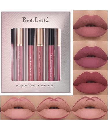 6Pcs Matte Liquid Lipstick Lip Liner Set - Stay On 24 Hours, Waterproof, Non-Stick Cup, Velvety Nude Shades - Gift Set (Set C) - Buy Online on GoSupps.com