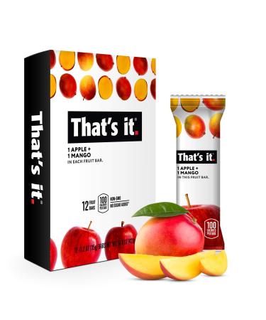 That's it. Apple + Mango 100% Natural Real Fruit Bar, Best High Fiber Vegan, Gluten Free Healthy Snack, Paleo for Children & Adults, Non GMO No Sugar Added, No Preservatives Energy Food (12 Pack)