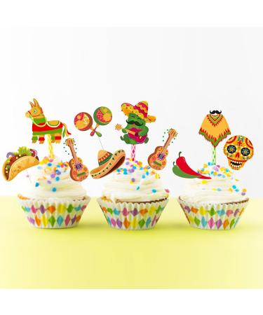 36pcs Mexican Feliz Cumplea os Cactus Happy Birthday Cupcake Toppers Dessert Muffin Food Picks Taco Mexican Cinco De Mayo Theme Fiesta Chilli Sombrero Cupcake Party Supplies - Buy Online on GoSupps.com