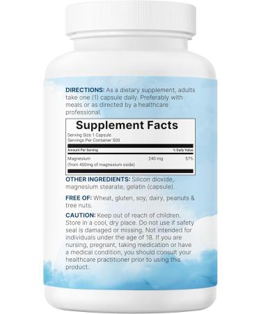 Magnesium Oxide 400mg 500 Capsules | Elemental Form for Max Concentration | Supports Calm Muscle & Nerve Health | Non-GMO 500 Count (Pack of 1) - Buy Online on GoSupps.com