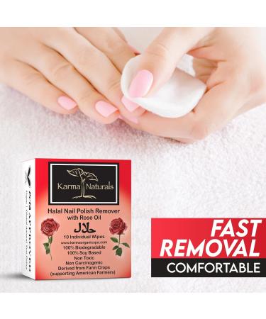 Karma Halal Nail Polish Remover Wipes | Rose Oil Infused | Non-Toxic, Vegan & Cruelty-Free | Pack of 10 - Buy Online on GoSupps.com