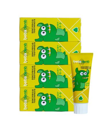 BETADENT Betadent 4 x Baby Toothpaste Kit for Children from 0 to 3 Years without Fluoride Pear Flavour Antiplaque Action Easy Teething Natural Formulation 4 x 75 ml