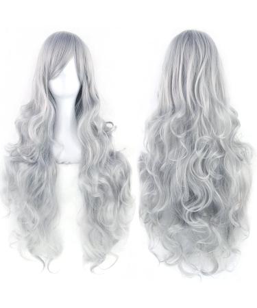 ColorfulPanda Charming Long Silver Curly Wigs Anime Cosplay Costume Party Synthetic Wigs Full Wavy Hair for Women (Silver White) Silver Grey