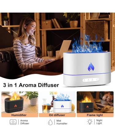 Teklemon 250ml Aroma Diffuser with Flames Effect Light Essential Oil Diffuser with 2 Brightness Levels 3 Timers Waterless Auto Shut-Off for Home Yoga & Baby - White - Buy Online on GoSupps.com