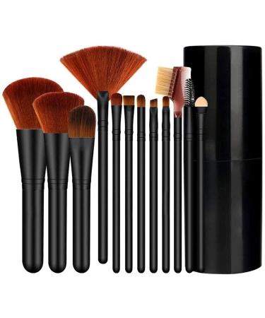 Professional 12 pc Makeup Brush Set - Flat Foundation Blush Eyeliner & Eyeshadow Brushes with Holder for Flawless Application | International Shipping Available - Buy Online on GoSupps.com