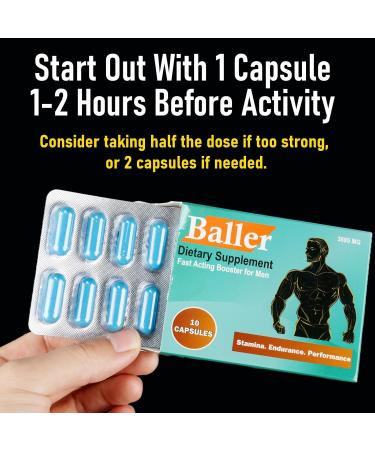Baller Male Performance Enhancer Supplement | Fast-Acting Herbal Stamina Support Supplement & Endurance Support for Men | Magnesium VIT. B6 L-Arginine Horny Goat Weed Maca Tongkat Ali & Ginseng - Buy Online on GoSupps.com