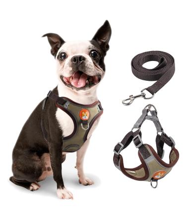 Rennaio dog harness no pull adjustable puppy dishes with 2 linen clips ultra comfortable chest harness and leash set for small and medium-sized dogs (brown m) brown m