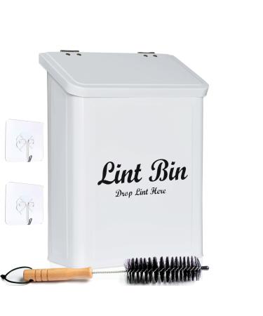 Lint Bin for Laundry Room Magnetic- Metal Lint Box for Laundry Room Lint Trash Can for Laundry Storage or Organization Laundry lint Holder for Farmhouse Laundry Room Decor White