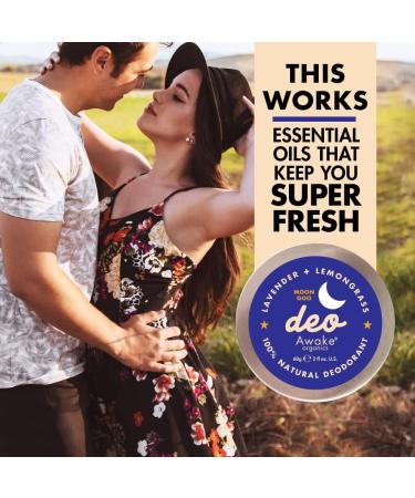 Awake Organics Moon Goo Deodorant Balm 60g - Lavender + Lemongrass | Natural, Extra Strength, Aluminium & Plastic Free, Cruelty Free | With Bicarb & Beeswax | Made in England - Buy Online on GoSupps.com