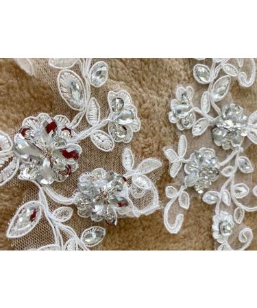 Zbroh White Lace Fabric Patches with Rhinestones - Embroidered Trim for Dress Decoration - Sew On Sequins and Beads - 1 Pair - Buy Online on GoSupps.com