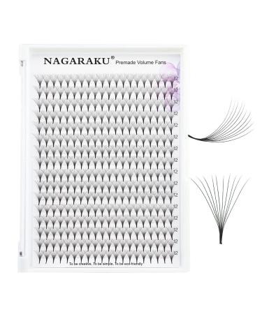 Nagaraku Volume eyelash extension prefabricated compartments 320pcs narrow stem slightly tight premade fans eyelash extensions artificial eyelashes 16 rows (10d 0.07mm thickness d curl 12mm) 12mm 10d-07-d curl