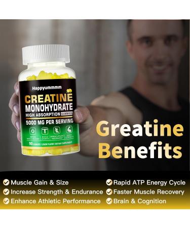 Buy Sugar-Free Creatine Monohydrate Gummies - 5g Chewable Supplement for Men & Women - 180 Count (2-Pack) - Lemon Flavor - Buy Online on GoSupps.com