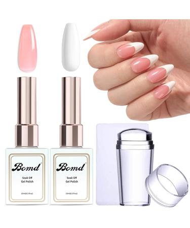 French Manicure Kit - Gel Nail Polish Kit with Nail Stamper Sheer Nude & White Nail Polish for French Tips Set Soak Off UV/LED Nail Polish DIY Nails Art French Manicure Gift Set for Women Girl