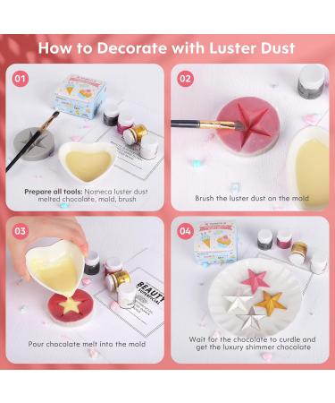 Nomeca Luster Dust Edible Set - 4 Colors Food Grade Shimmer Cake Dust Metallic Food Coloring Powder Glitter for Cake Decorating Baking Fondant Gumpaste Chocolate Candy Drinks Cookie (3g/Bottle) (L) - Buy Online on GoSupps.com