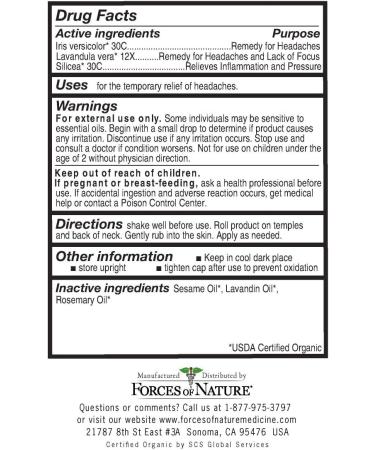 Forces of Nature Organic Headache Pain Care (4ml) | Natural Relief for Tension, Stress, and Anxiety | Non GMO & Chemical-Free - Buy Online on GoSupps.com