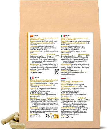 Organic Ginger Capsules - 400 pcs | 500 mg Vegan Ginger Powder | High-Quality Refill Pack | Achterhof - Buy Online on GoSupps.com