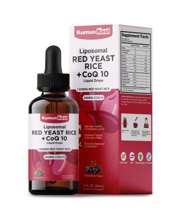 KumuoKeol Liposomal Red Yeast Rice with CoQ10 Liquid Drops 1200mg Red Rice Yeast Extract for Cholesterol Supplement with Omega-3 & Vitamins for Antioxidant Heart Health Vegan 2 FL OZ