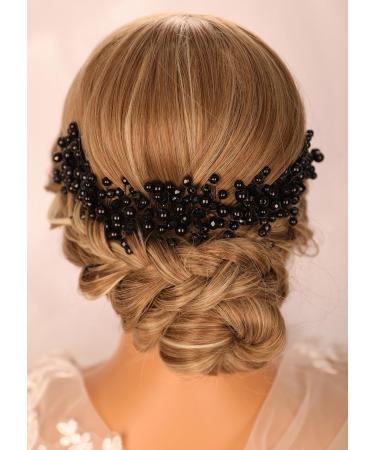 Kercisbeauty Black Ball Beads Headpiece for Wedding Brides Women Girls Special Occasion Jewelry