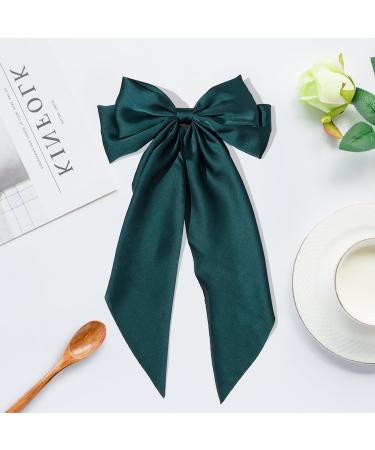 ZhongShuang Green Hair Bow Green Big Hair Bows for Women Solid Color Bow Hair Clips with Long Ribbon French Barrette Clip Soft Satin Silky Hair Bows Cute Gifts for Women Girls - Buy Online on GoSupps.com