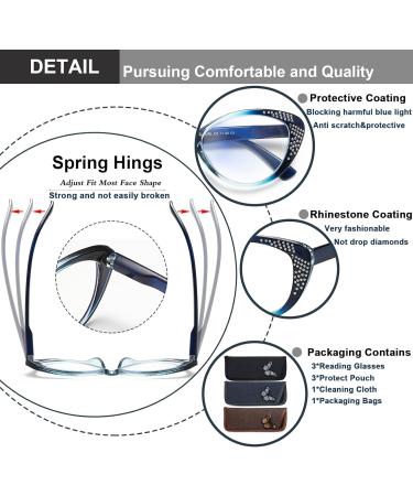 Shop EYEURL 3 Pack Cat Eye Reading Glasses - Blue Light Blocking Rhinestone Coating Spring Hinges +2.50 Magnification - Stylish Eyewear for Women - Buy Online on GoSupps.com