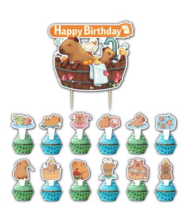 Gallasy 13pcs Capybara Birthday Cupcake Topper Capybara Cake Topper for Kids Birthday Capybara Baby Shower Capybara 1st Birthday Decoration