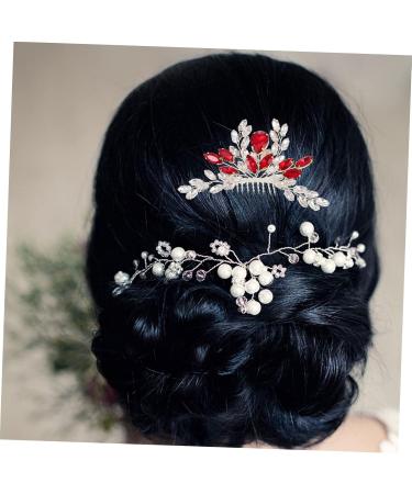Angoily Bridal Hair Comb Tiara Bride Insert Comb Hair Accessories for Women Wedding Hair Combs for Women Pearl Rhinestone Hair Comb Rhinestones Decorate Women's Modeling Red - Buy Online on GoSupps.com
