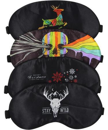 Rarityus Skull Print Sleep Mask Set - 4 Pcs | Soft Eyeshade Blindfold for Sleeping, Travel, Work, Naps | Adjustable Strap, Light Blocking - Buy Online on GoSupps.com