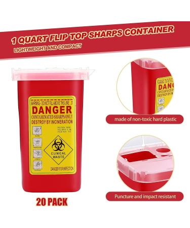 20 Pcs 1 Quart Flip Top Sharps Container - Small Portable Disposal Bin for Tattoo Parlors, Office, Barbershop, Home & Travel - Red, 6x4x3 - Buy Online on GoSupps.com